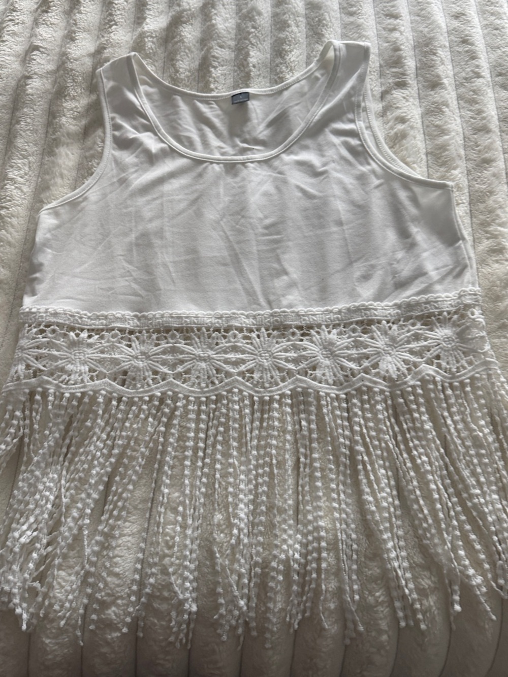 White Crochet Fringe Tank Top